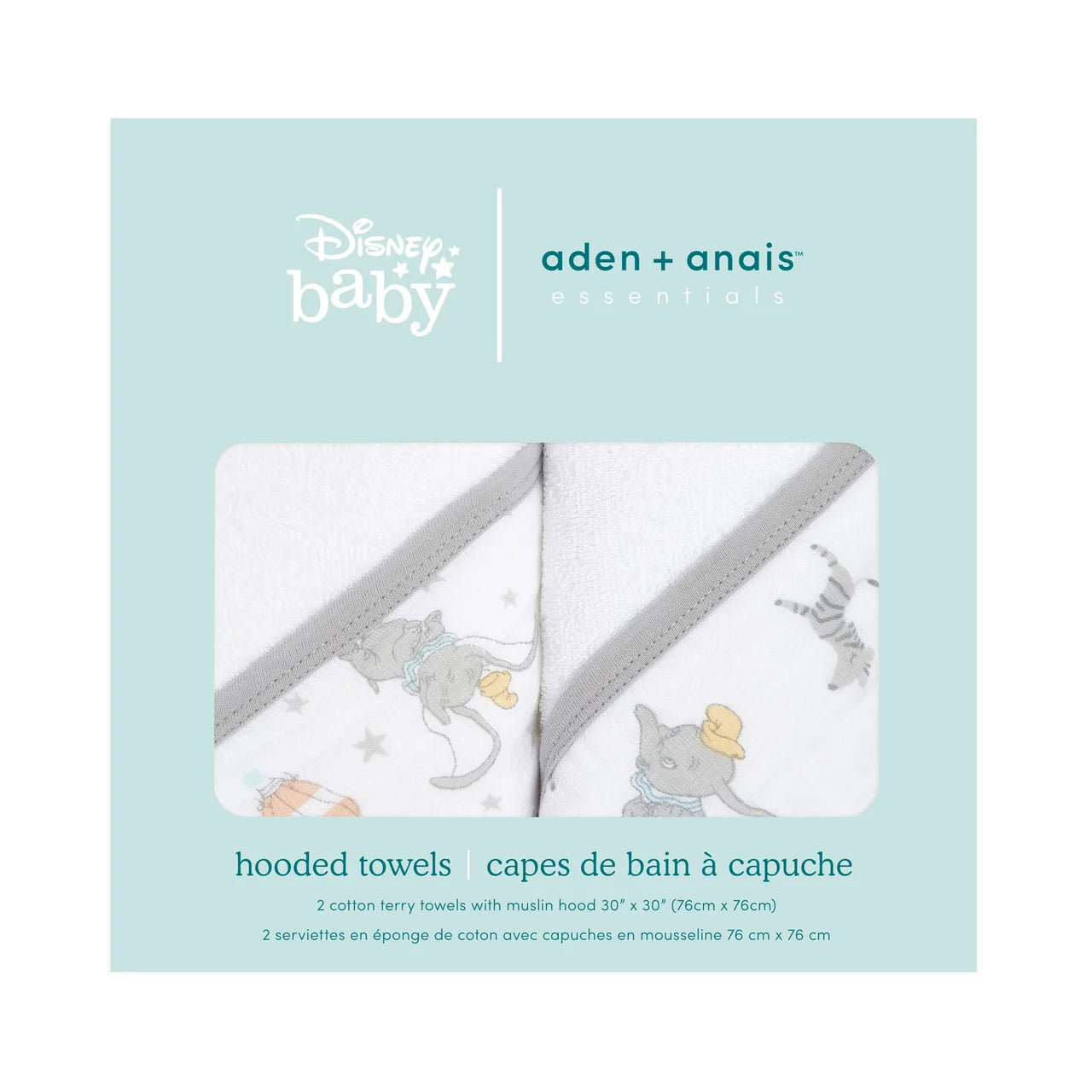 Aden + Anais Hooded Towel, Dumbo 2 per pack