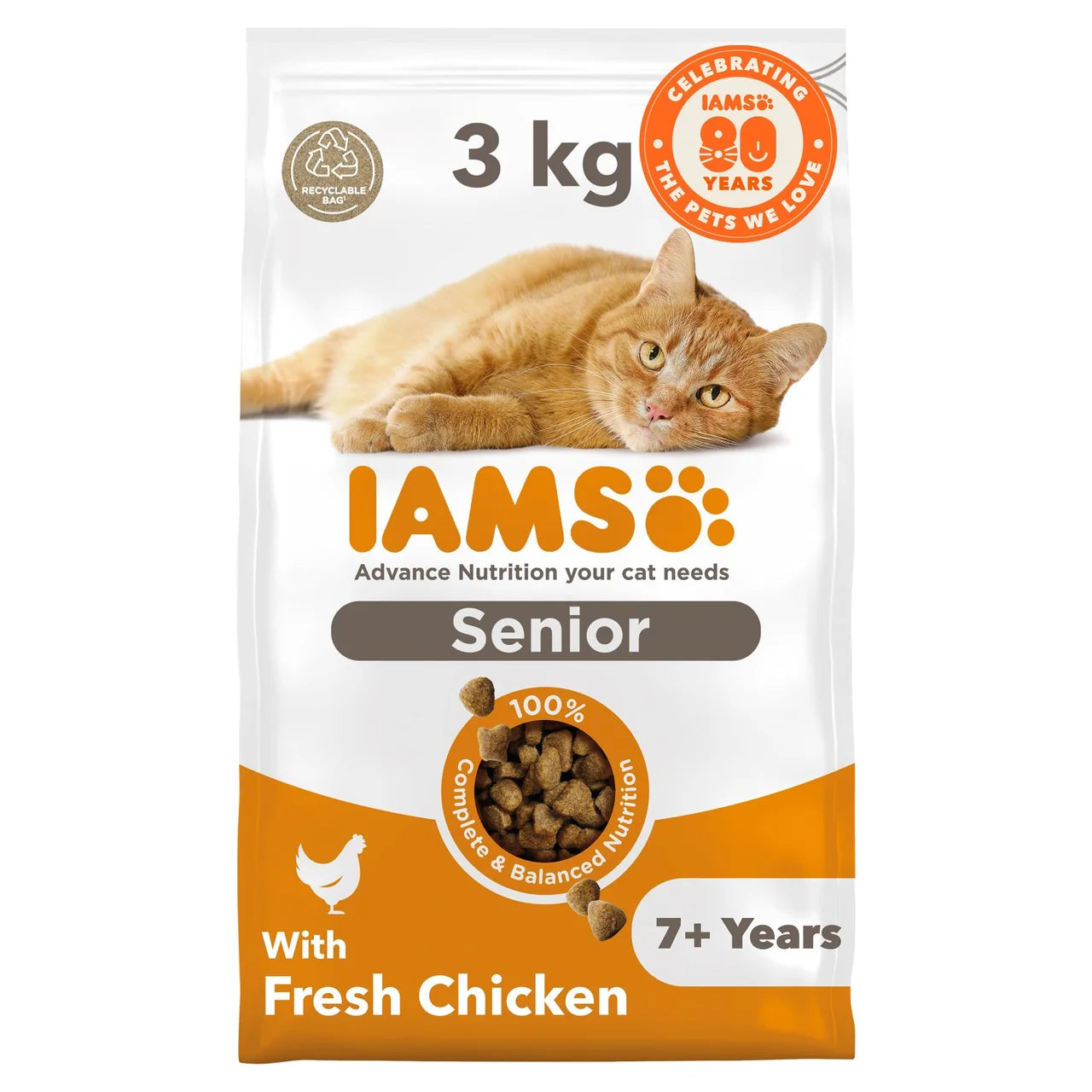 IAMS 7+ Years Senior Dry Cat Food Chicken 3kg