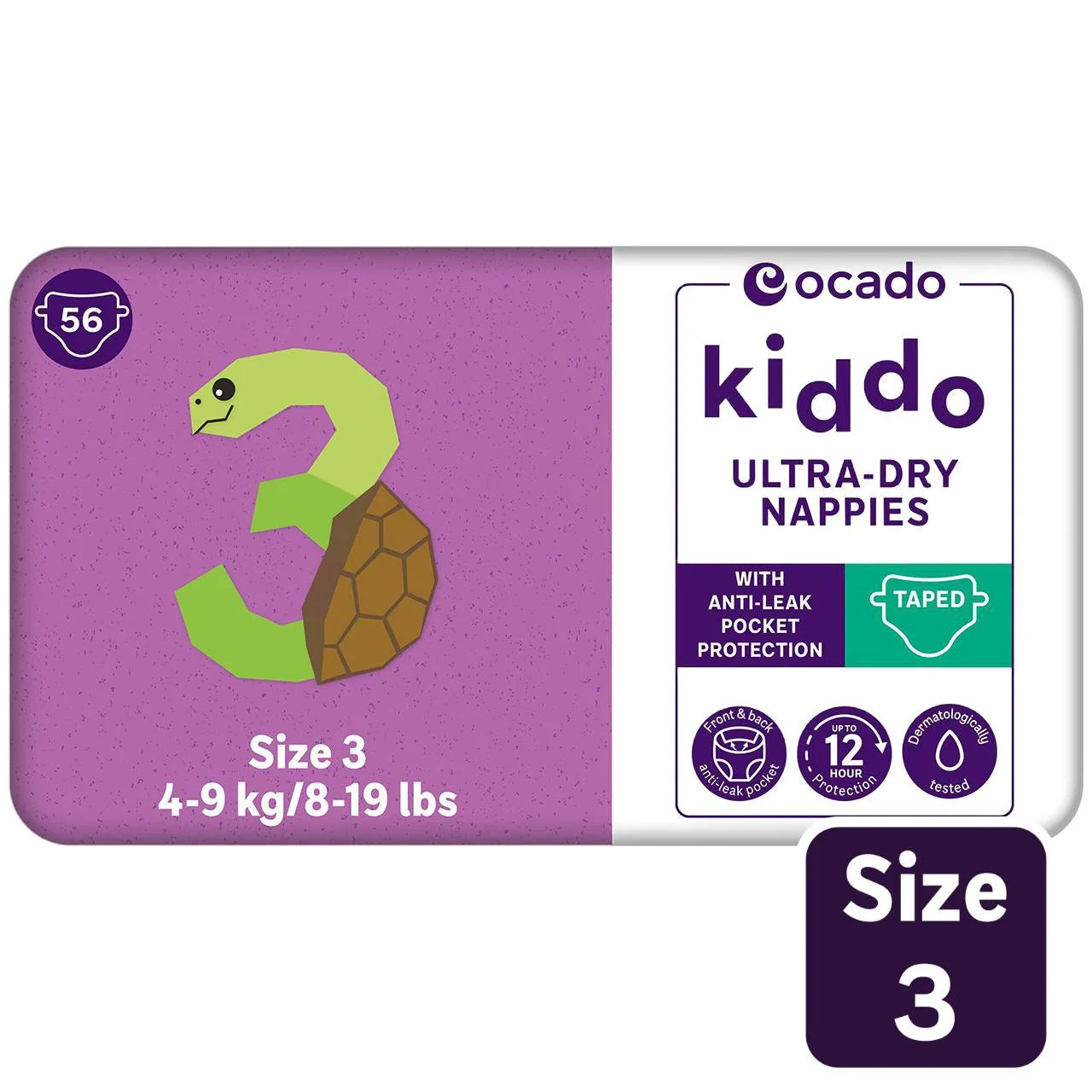 Ocado Kiddo Ultra-Dry Nappies Size 3 (4-9kg) 56 per pack