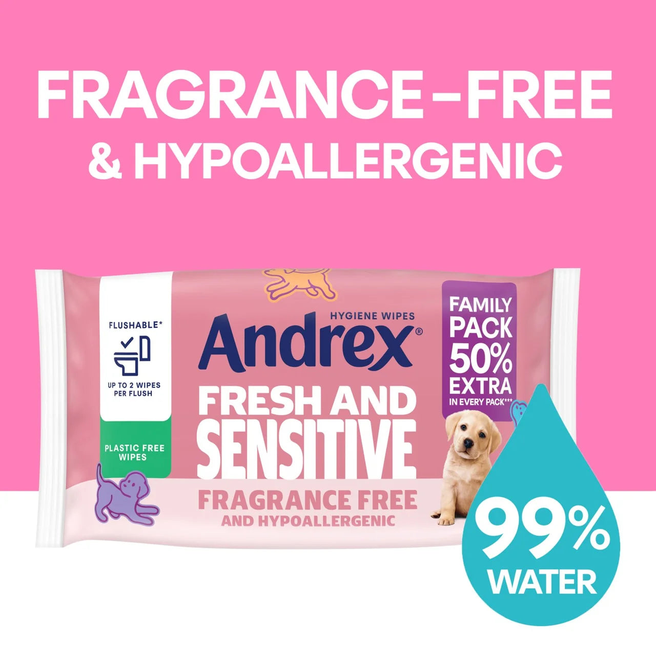 Andrex Fresh and Sensitive Flushable Hygiene Wipes Mega Pack 45 per pack