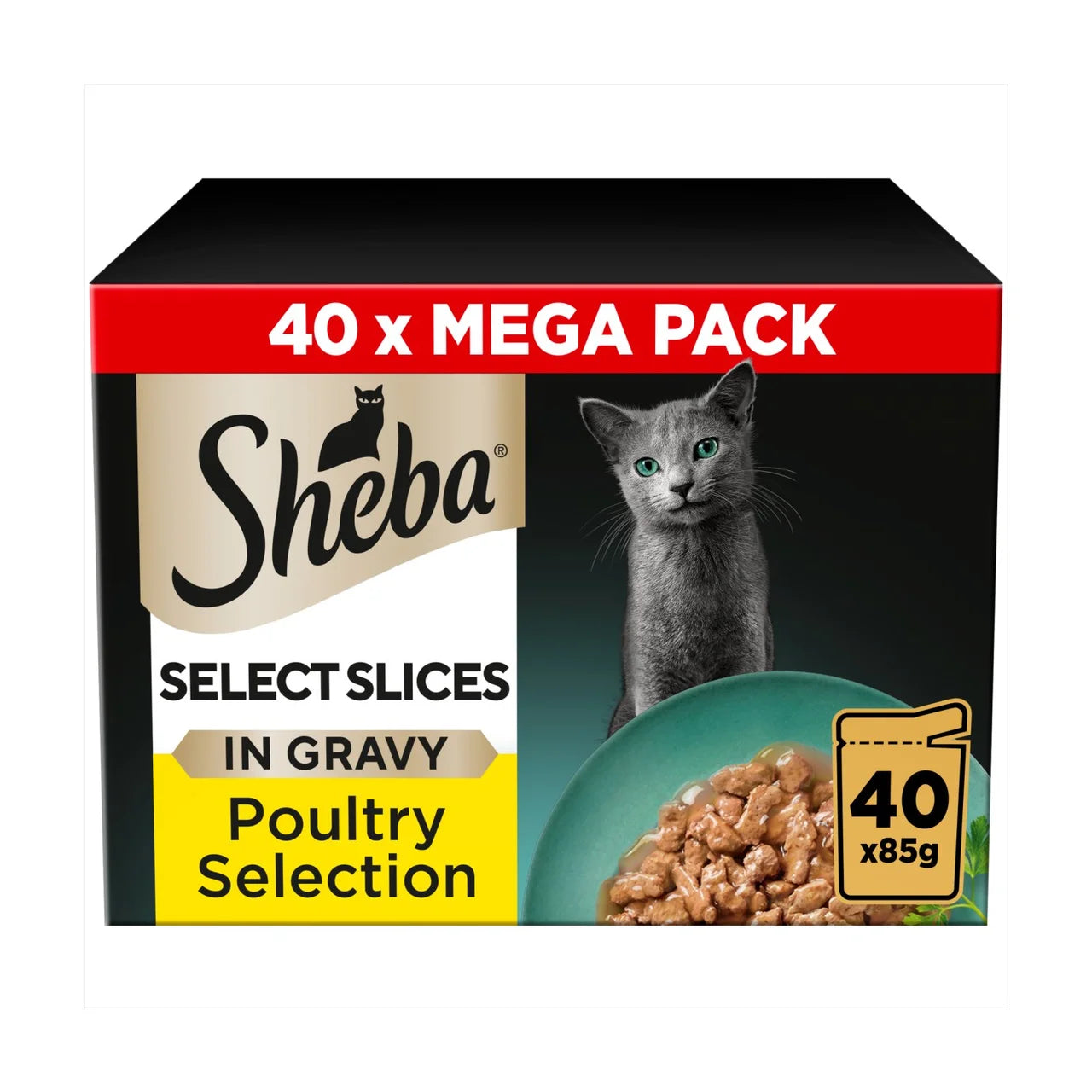 Sheba Select Slices Cat Food Pouches Poultry in Gravy Mega Pack 40 x 85g