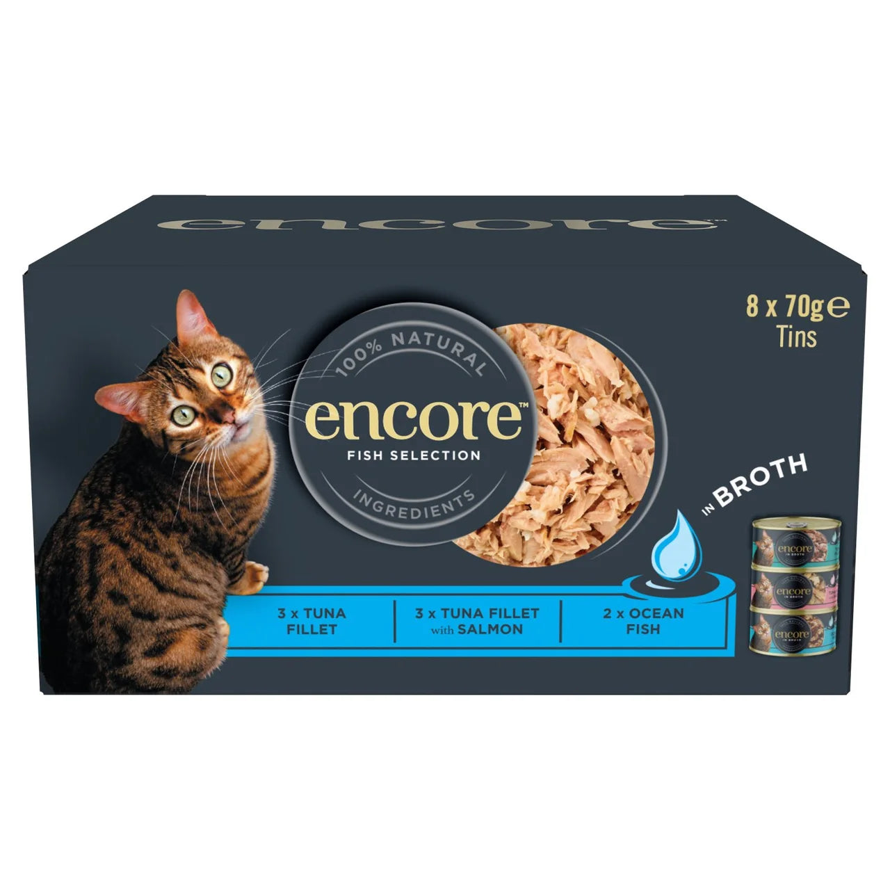 Encore Natural Wet Cat Food Multipack Fish Selection Tins in Broth 8 x 70g