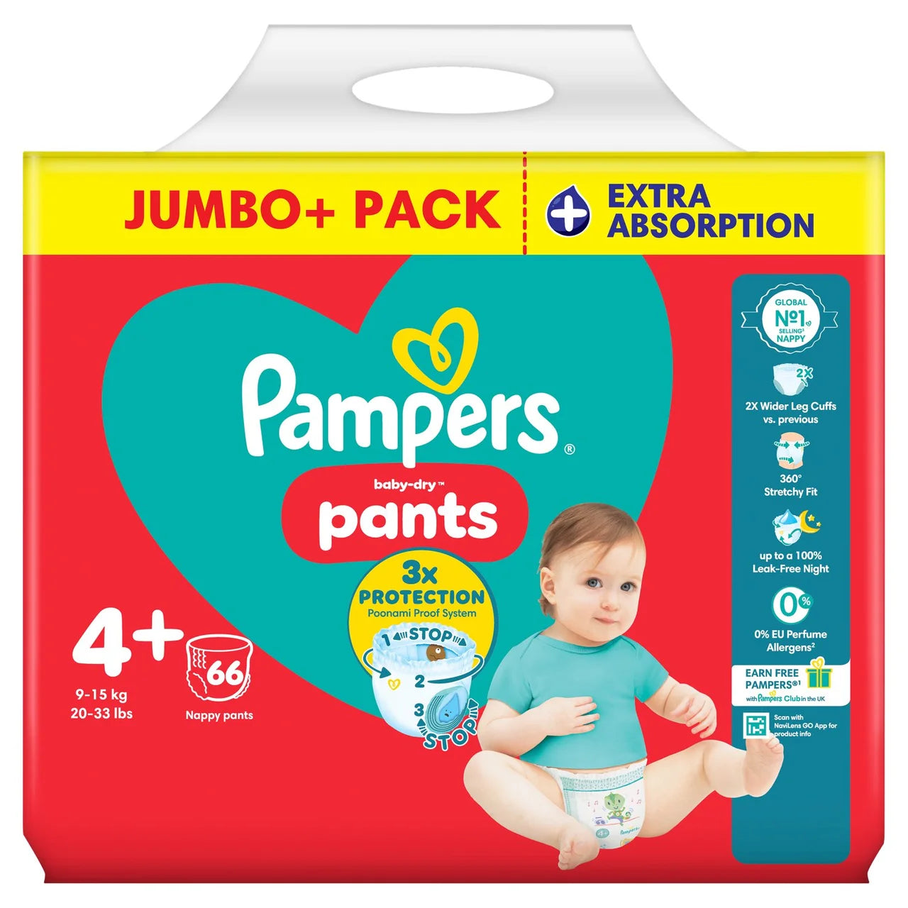 Pampers Baby-Dry Nappy Pants Size 4+ Extra Absorption Jumbo+ 66 per Pack