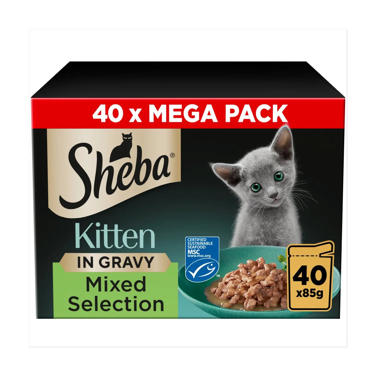 Sheba Sauce Collection Kitten Cat Pouches Mixed MSC Selection in Gravy 40 x 85g