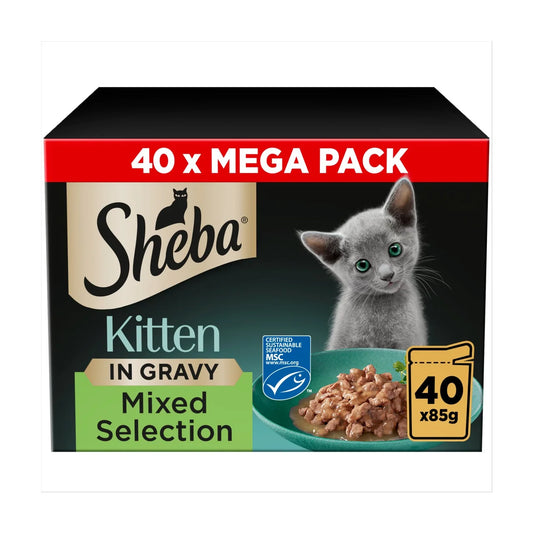 Sheba Sauce Collection Kitten Cat Pouches Mixed MSC Selection in Gravy 40 x 85g