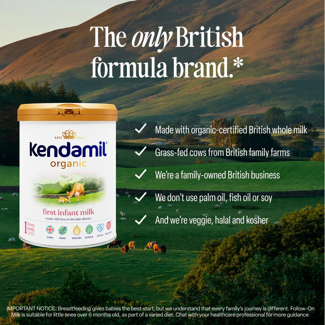 Kendamil Organic 1 First Infant Milk Powder, From Birth 800g
