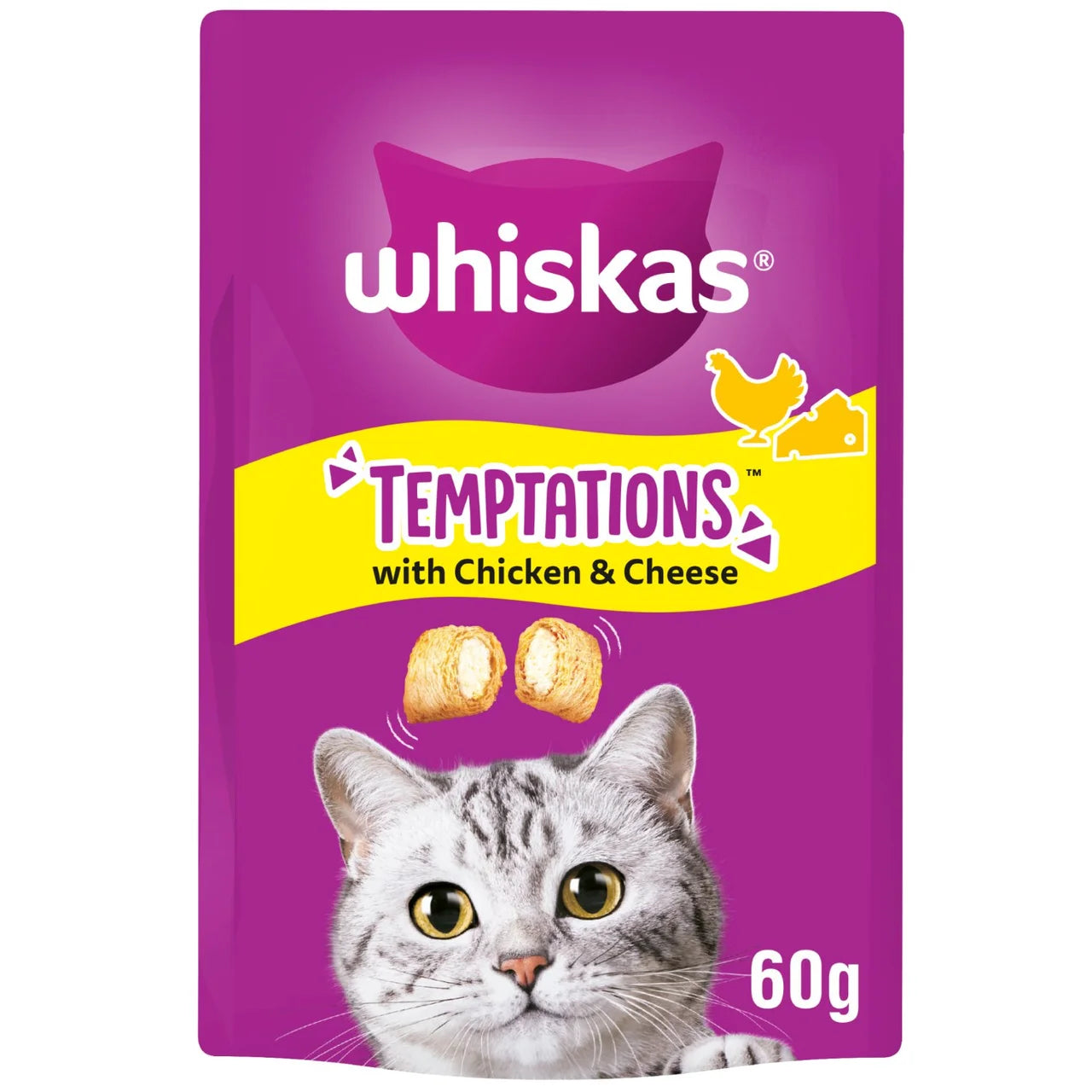 Whiskas Temptations Adult Cat Treat Biscuits with Chicken & Cheese 60g