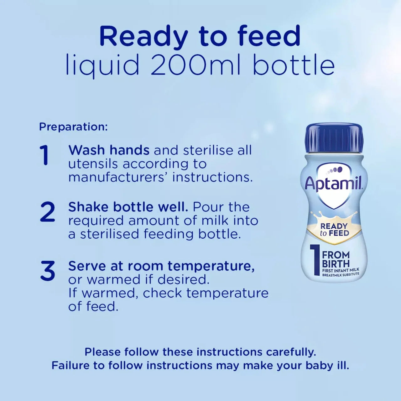Aptamil 1 First Infant Baby Milk Formula Liquid Ready to Feed from Birth 6 x 200ml