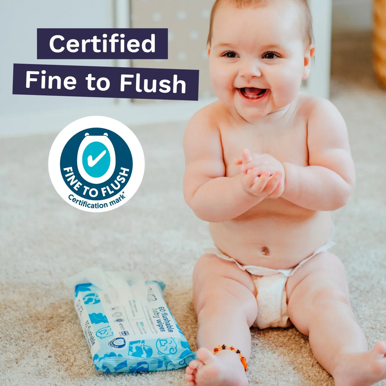 Pura Plastic Free Flushable Baby Wipes 60pk