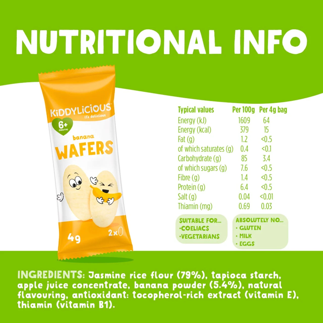 Kiddylicious Banana Maxi Wafers Baby Snacks Multi 10 x 4g