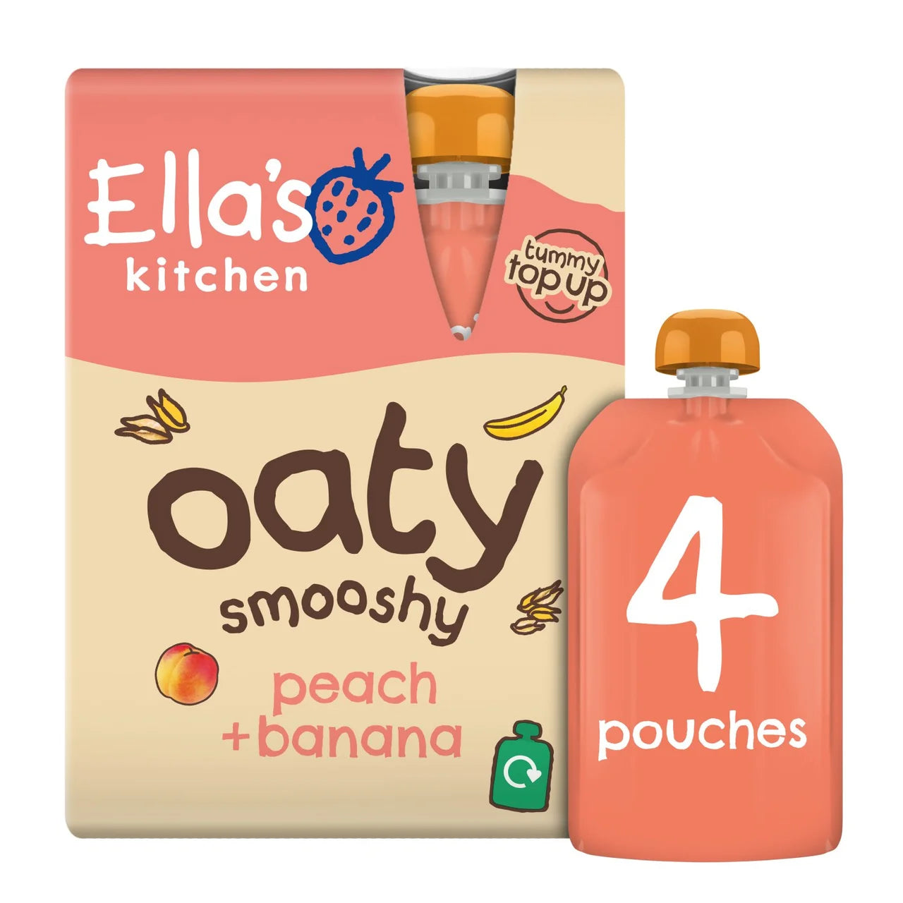 Ella's Kitchen Oaty Peach & Banana Smoothie Multipack Baby Pouch 12+ Months 4 x 90g