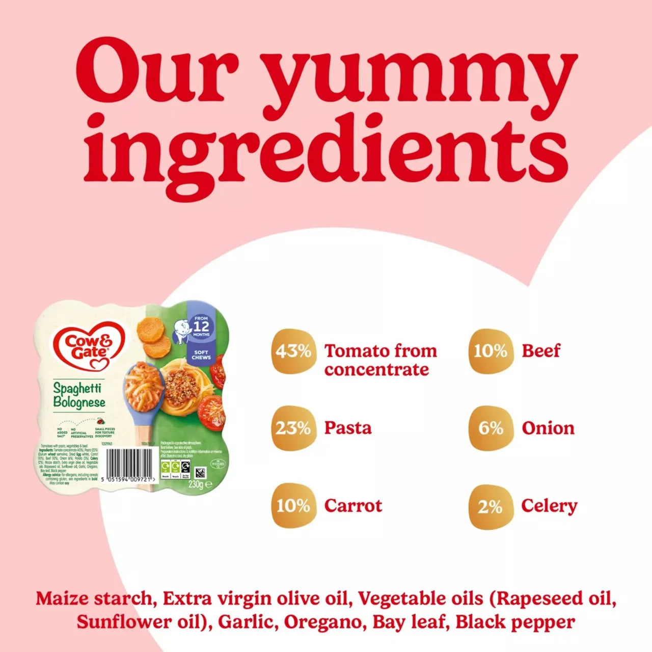 Cow & Gate Spaghetti Bolognese Baby Food Meal 12+ Months 230g