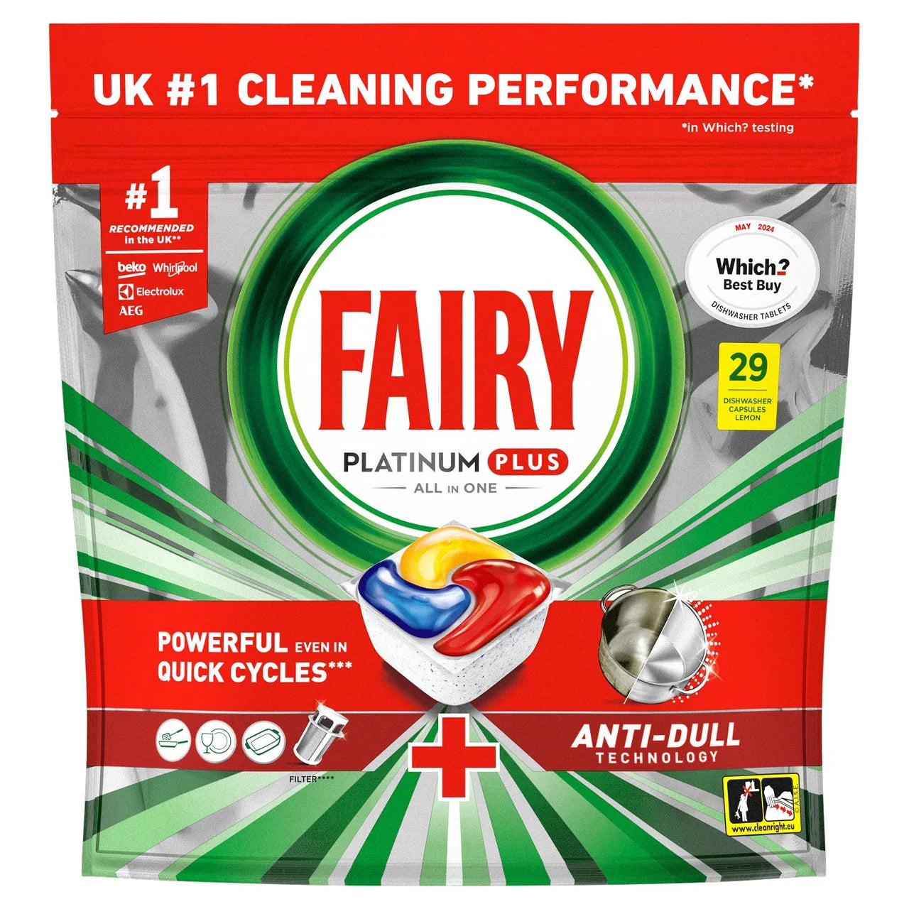 Fairy Platinum Plus Lemon Dishwasher Tablets 29 per pack