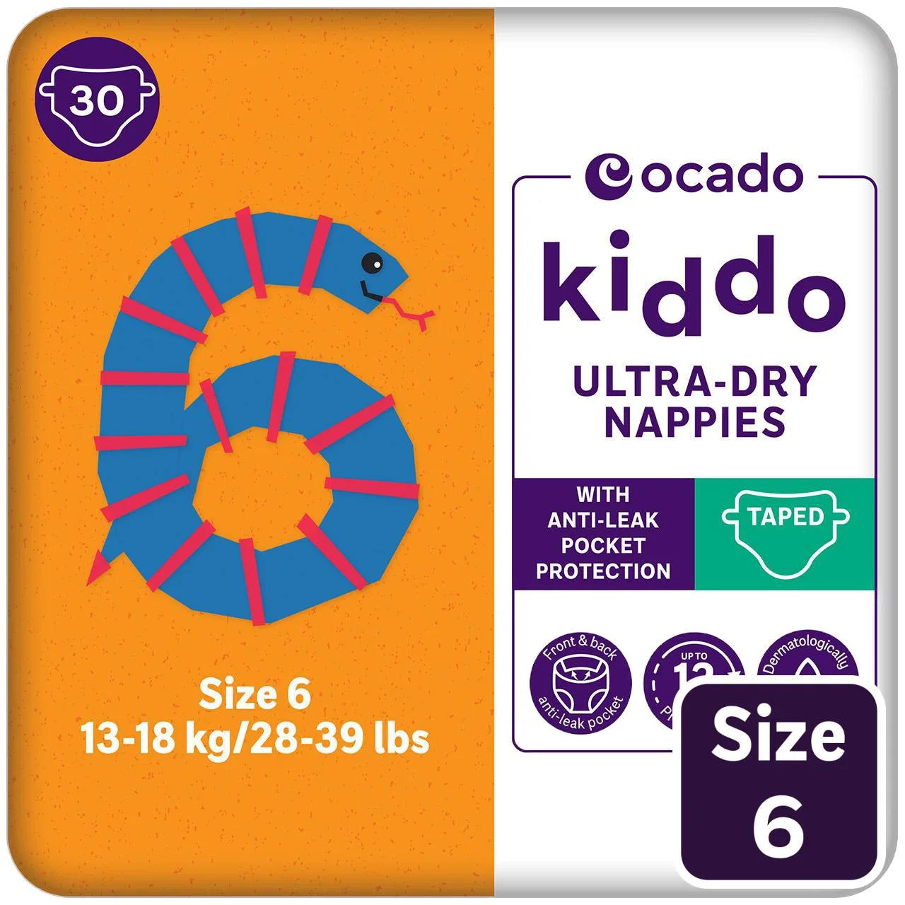 Ocado Kiddo Ultra-Dry Nappies Size 6 (13-18kg) 30 per pack