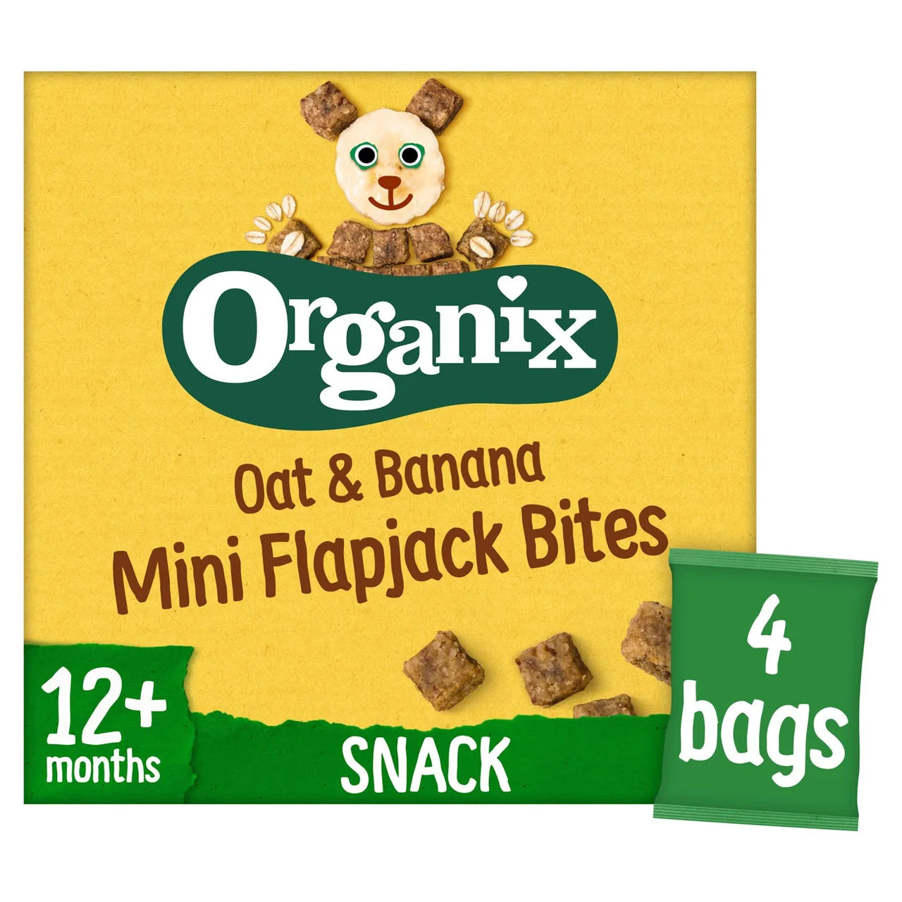 Organix Oat & Banana Mini Flapjack Bites Toddler Snack Multipack 12+ Months 4 x 20g