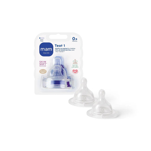 MAM Silicone Bottle Teats Slow Flow 0+ Months Level 1 , 2 per pack