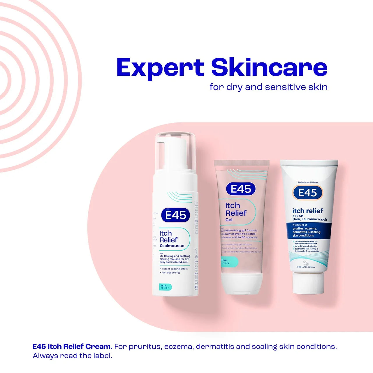 E45 Itch Relief Gel Instantly Soothes Dry, Itchy and Irritated Skin 100ml