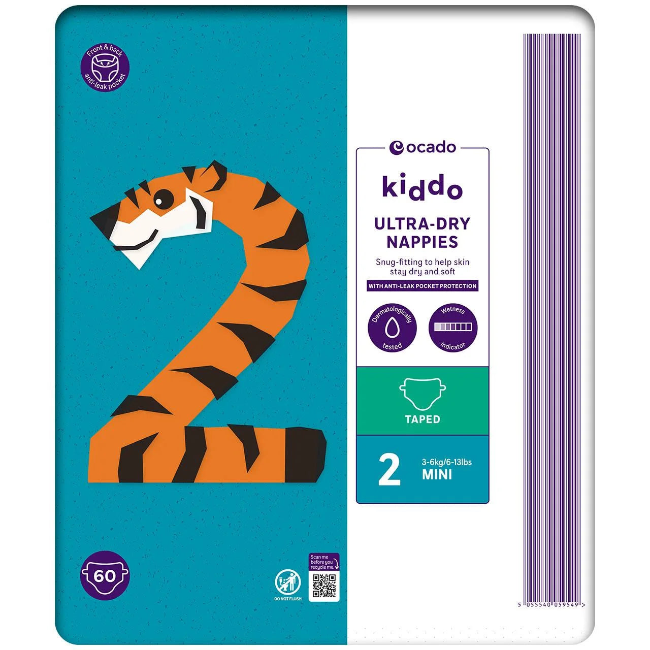 Ocado Kiddo Ultra-Dry Nappies Size 2 (3-6kg) 60 per pack