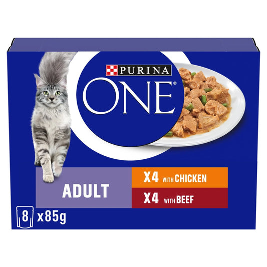 Purina One Mini Fillets Chicken & Beef Wet Cat Food 8 x 85g