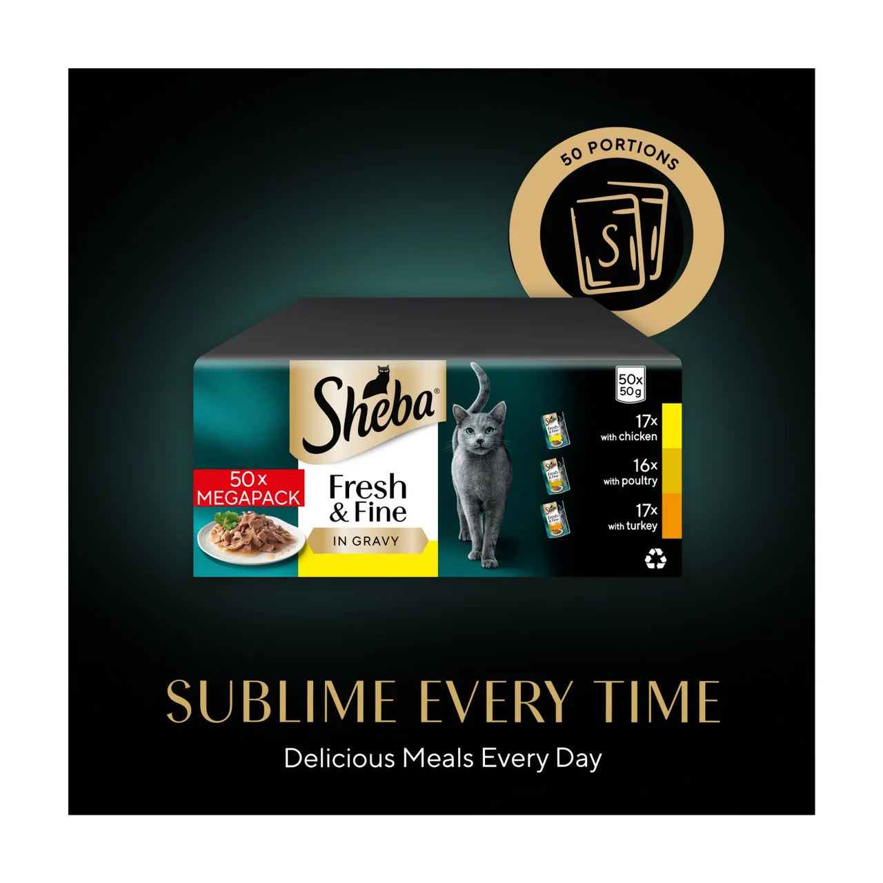 Sheba Fresh & Fine Wet Cat Food Pouches Poultry Collection in Gravy 50 x 50g