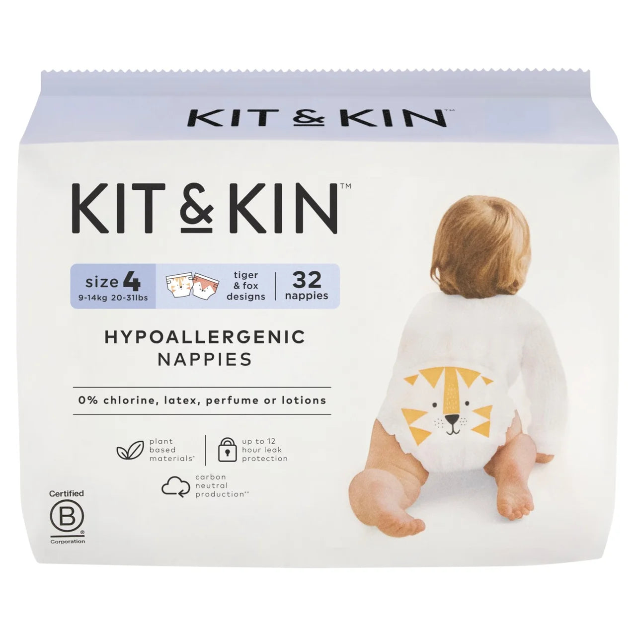 Kit & Kin Hypoallergenic Nappies Size 4 (9-14kg) 32 per pack