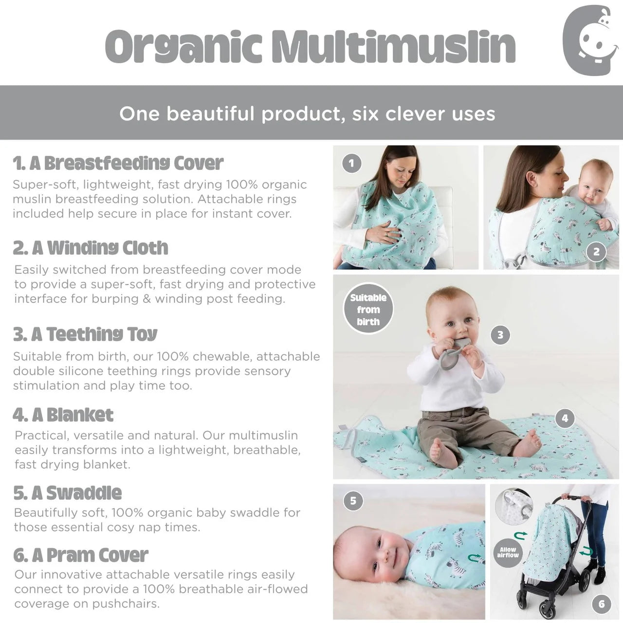 Cheeky Chompers 6 in 1 Multi Muslin Silver Stars