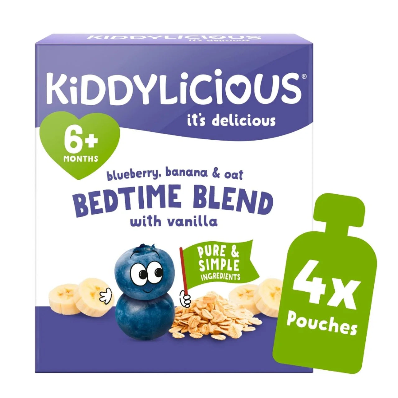 Kiddylicious Blueberry,Banana & Oat Bedtime Blend Pouch Baby Food Multi 6m+ 4 x 100g