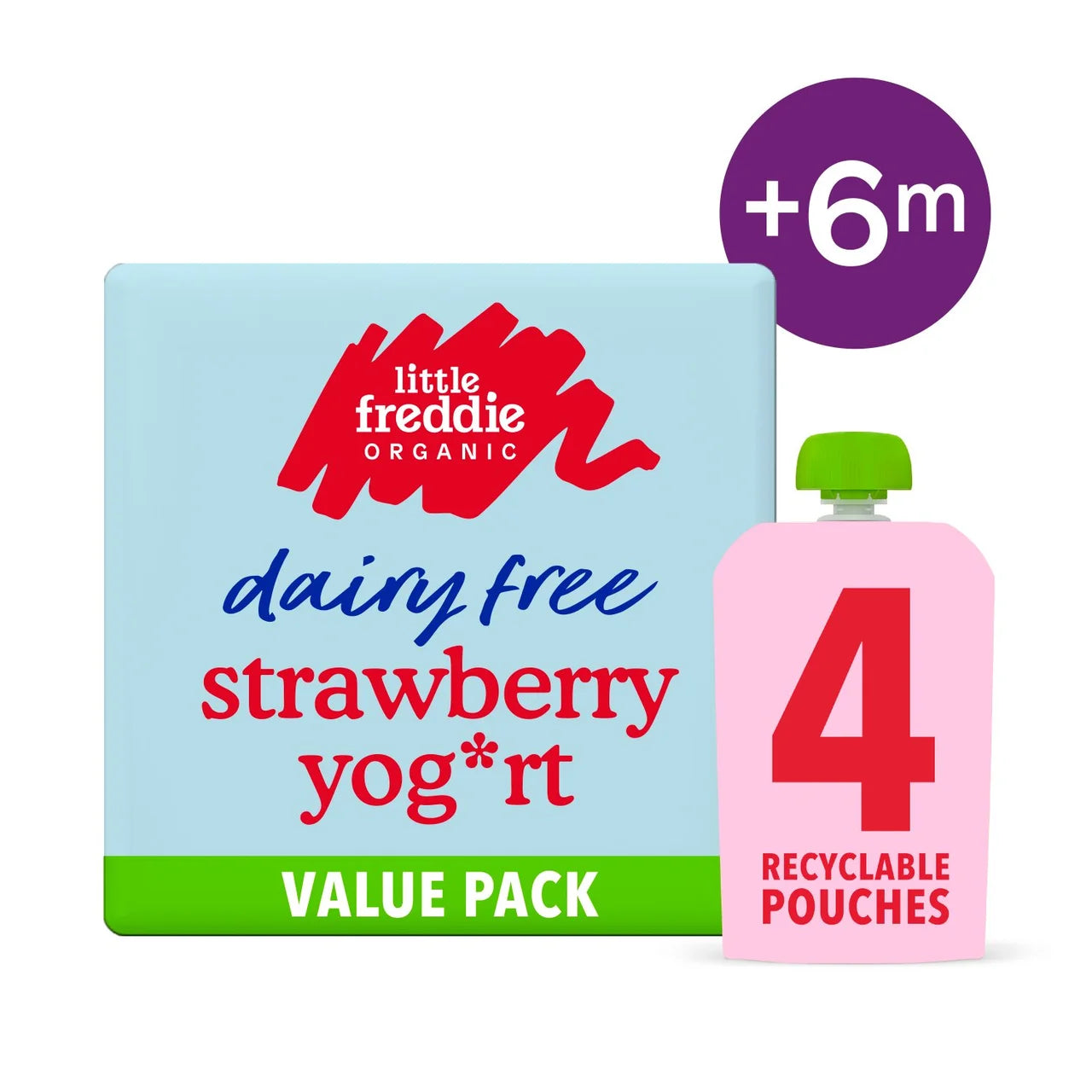 Little Freddie Dairy Free Strawberry Yoghurt Baby Pouch Multipack 6+ Months 4 x 90g