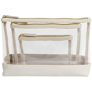M&S Womens 3 Piece Clear Makeup Bag Set, Light Cream