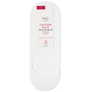 M&S Womens Invisible Trainer Liner Socks, Size 6-8, White