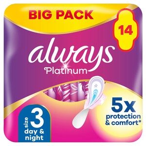 Always Platinum Day & Night (Size 3) Sanitary Towels With Wings