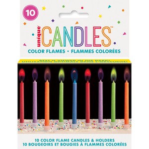 Colour Flame Birthday Candles With Holders