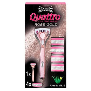Wilkinson Sword Quattro for Women Razor + 4 Razor Blades Rose Gold