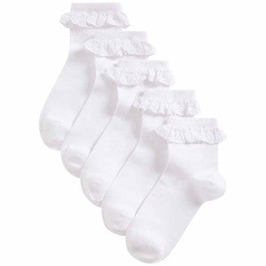 M&S Girls, Frill Socks, Size 12-3 Large, White