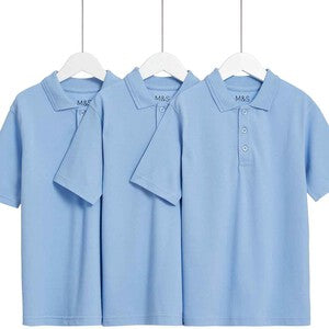 M&S Unisex Stain Resist Polo Shirt, 7-8 Y, Blue