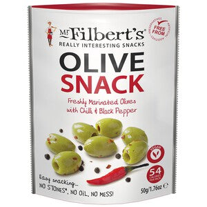 Mr Filberts Olive Snacks Green Olives with Chilli & Black Pepper