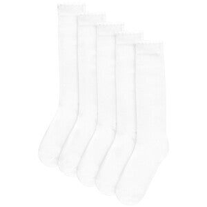 M&S Girls Knee High Socks, Size 4-7, White