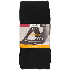 M&S Womens Collection 200 Denier Thermal Fleece Lined Tights, Large, Black