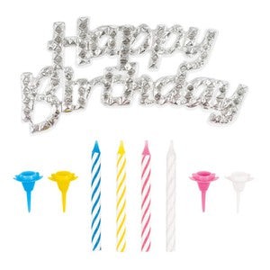 Silver Cake Topper with 12 Birthday Candles
