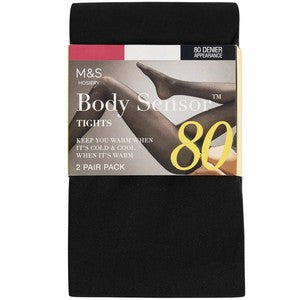 M&S Womens 80 Denier Body Sensor Tights, Size XL, Black