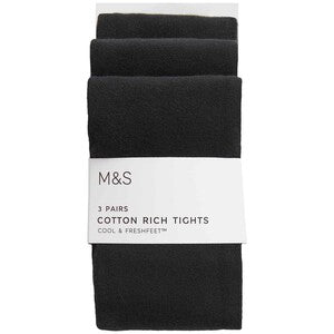 M&S School Tight, 3 Pack, 7-8 Years, Black