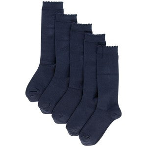 M&S Girls Cotton Knee High Socks, Shoe Size 6-8.5, Navy