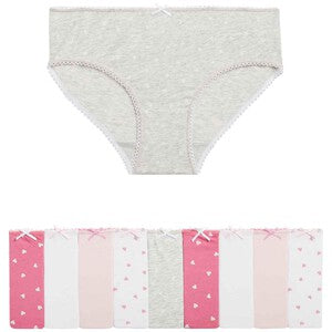 M&S Girls Cotton Rich Heart Knickers, 8-9 Years, Pink Mix