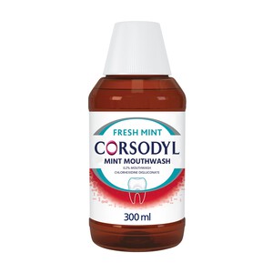 Corsodyl Medicated Antibacterial Mouthwash Fresh Mint, Alcohol Free, 300ml