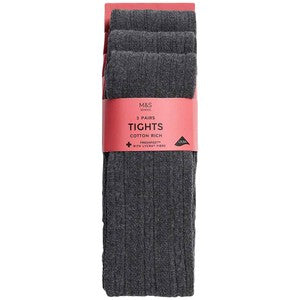 M&S Girls Cable Knit Tights, 11-12 Years, Grey