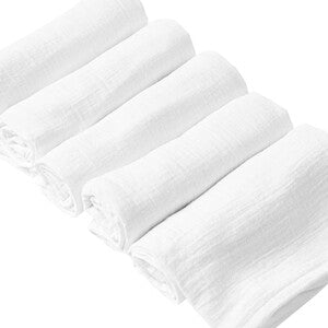 M&S Unisex 5pk Pure Cotton Muslin Squares One Size, White