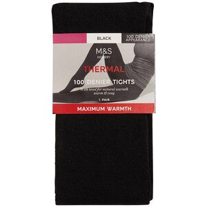 M&S Womens 100 Denier Thermal Tights, Medium, Black