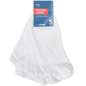 M&S Mens Cool & Fresh Trainer Liner Socks, Size 9-12, White