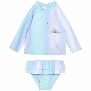 M&S Girls Frozen long sleeve swimming tankini, 4-5 Years, Blue