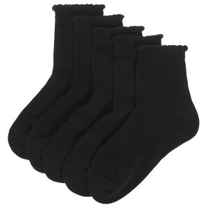 M&S Girls Short Picot Socks, 8-12, Black